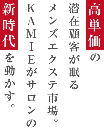 高単価の
潜在顧客が眠る
メンズエクステ市場。
KAMIEがサロンの
新時代を動かす。